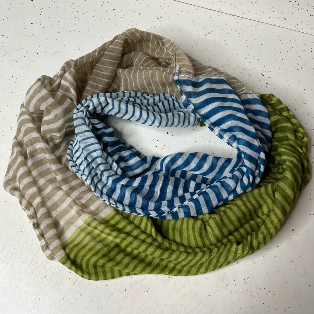 The Royal Standard Infinity Scarf Women’s Blue Green Tan Striped Lightweight